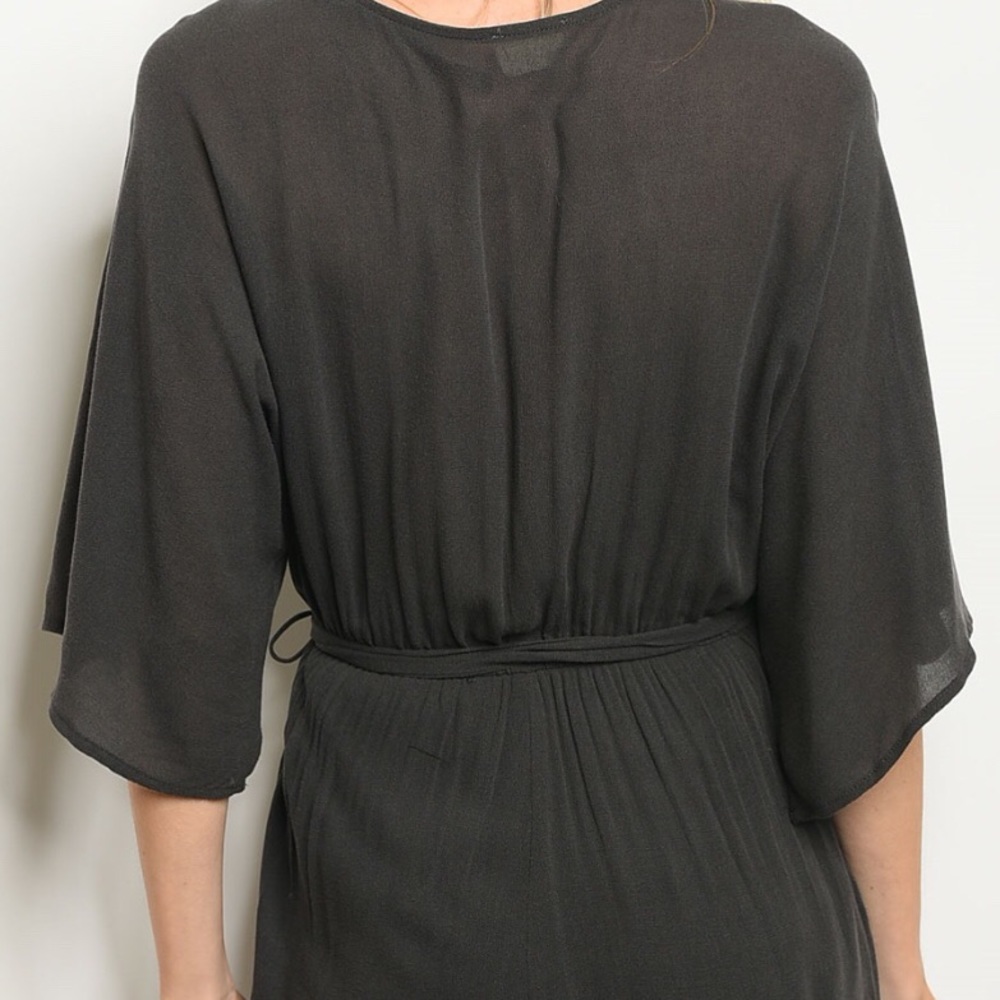 CHARCOAL ROMPER WITH 1/2 LENGTH FLUTTER SLEEVES - Picture 4 of 8